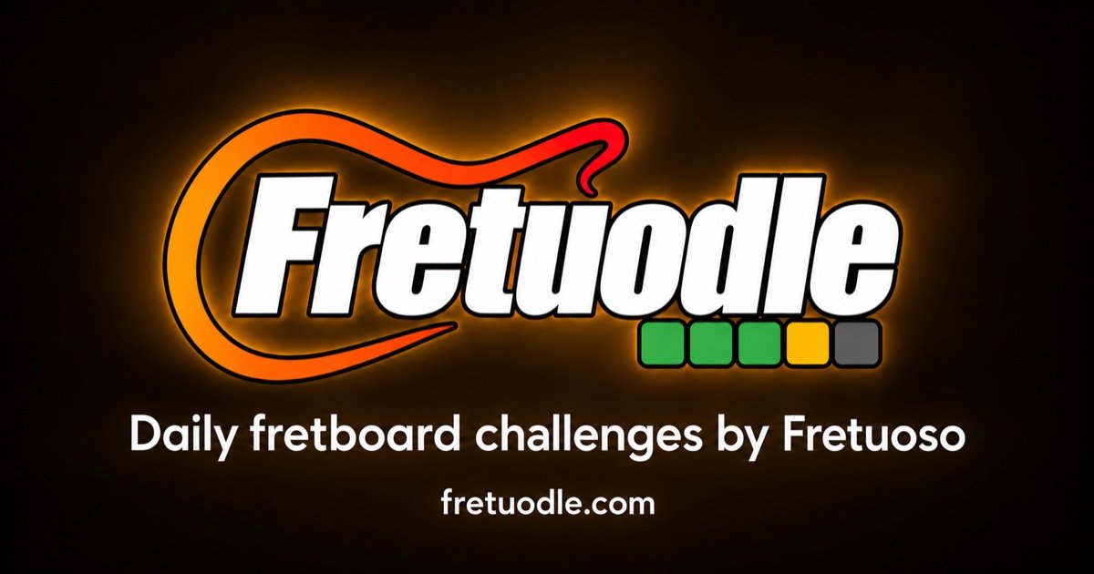 The Fretuodle logo with the tagline Daily fretboard challenges by Fretuoso and fretuodle.com